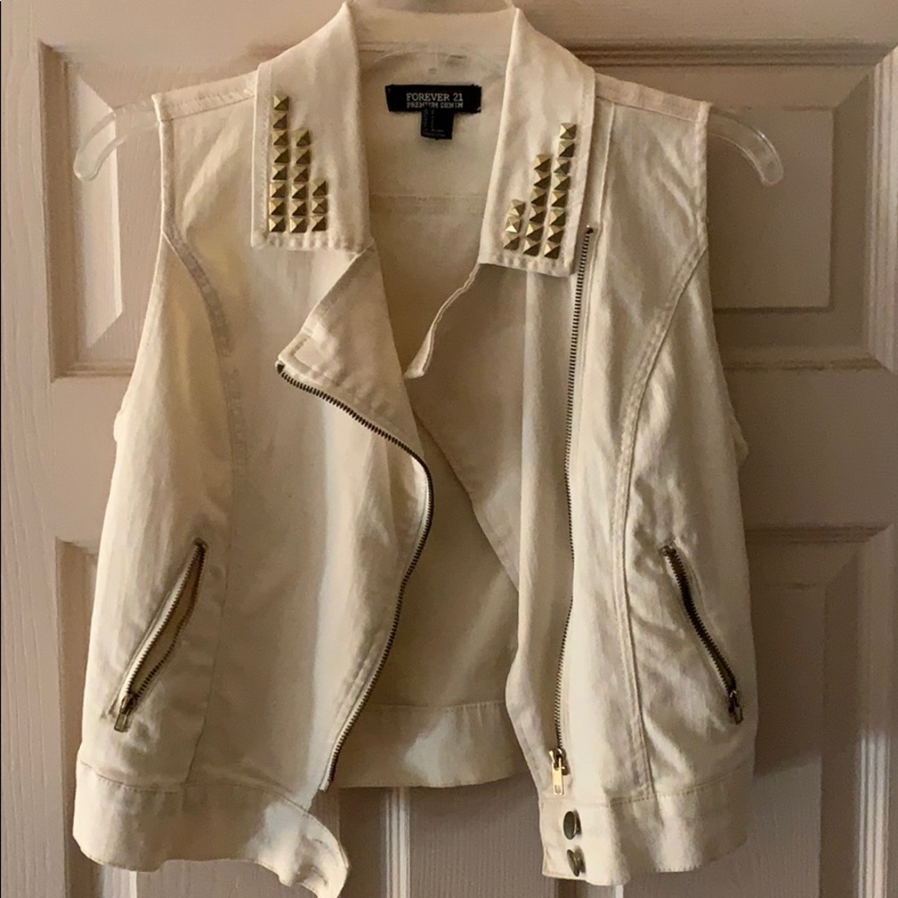 Forever 21 Studded White Jean Vest